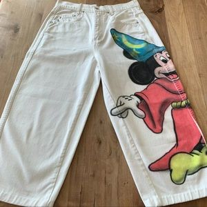Vintage Women's High Waisted Cropped Custom Sorcerer Mickey Mouse Jeans